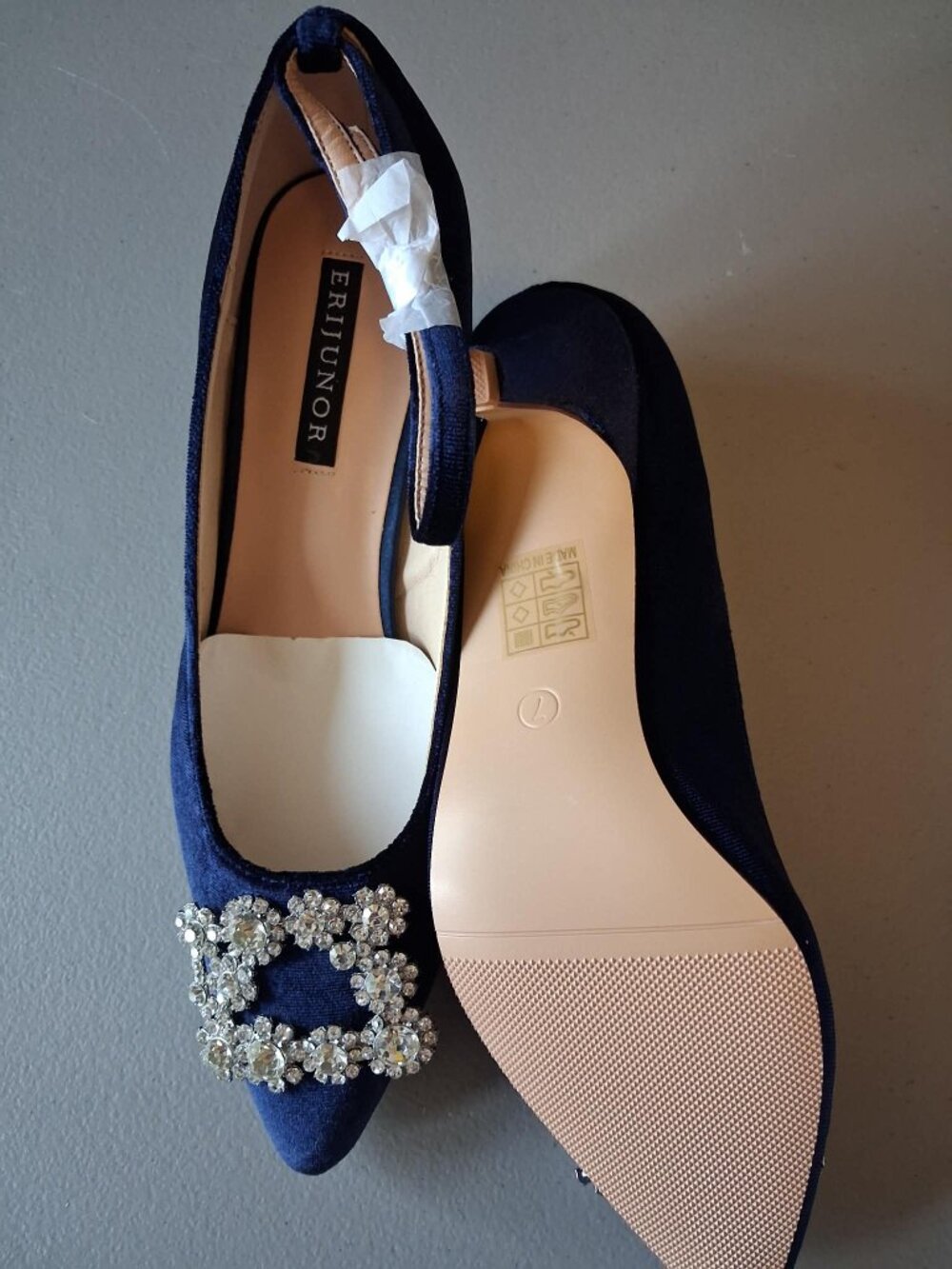 Ertunor Navy Crystal-Embellished Pointed Toe Heels - Picture 4 of 8